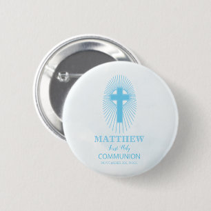 Personalize, Blue Boy First Holy Communion Cross Button