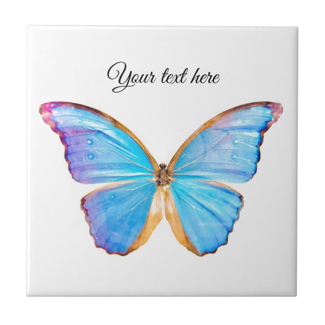 Personalize BLUE BUTTERFLY Ceramic Tile (Front)