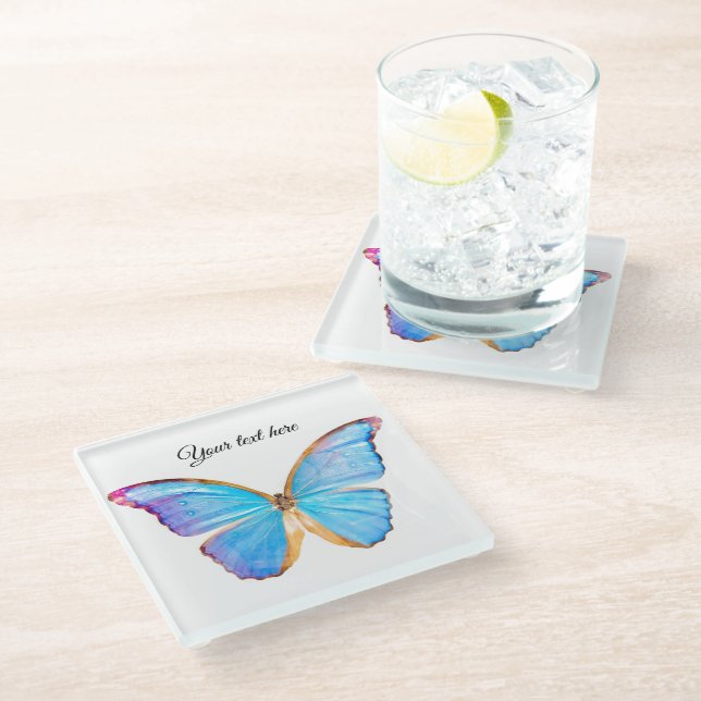 Personalize BLUE BUTTERFLY Coaster (Angled)
