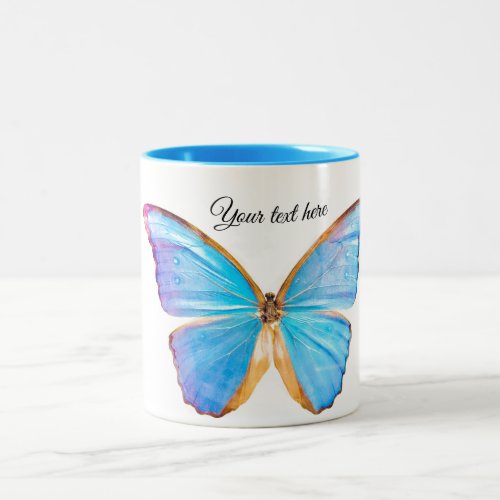 Personalize BLUE BUTTERFLY Two_Tone Coffee Mug