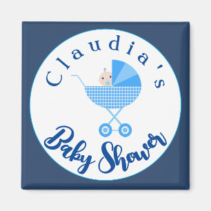 Personalize Blue Carriage Baby Shower Favor    Magnet