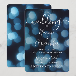 Personalize: Blue Celebration Bokeh Wedding Invitation