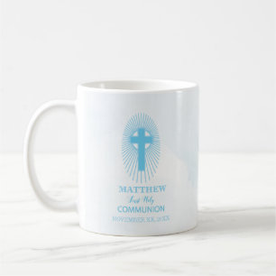 Personalize, Blue First Holy Communion Cross Host Coffee Mug