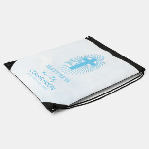 Personalize, Blue First Holy Communion Cross Host Drawstring Bag