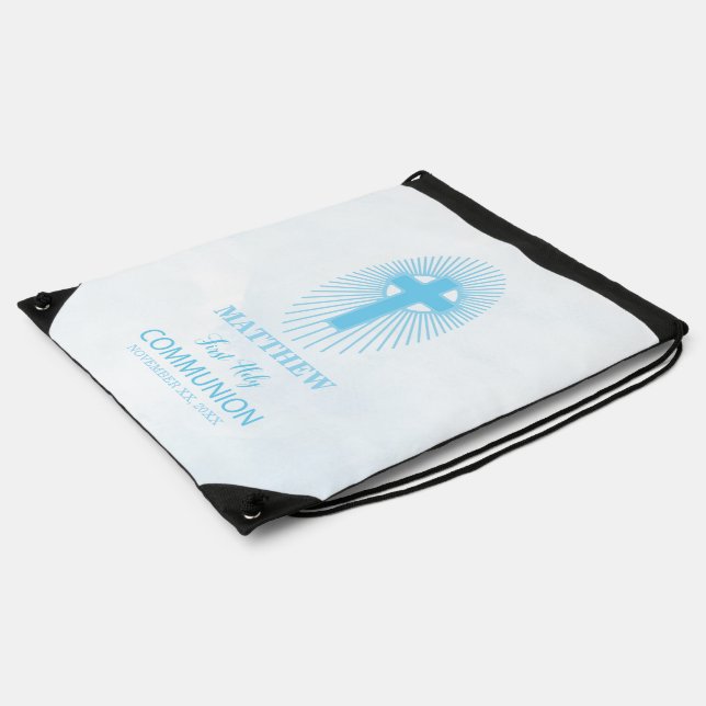 Personalize, Blue First Holy Communion Cross Host Drawstring Bag (Side)