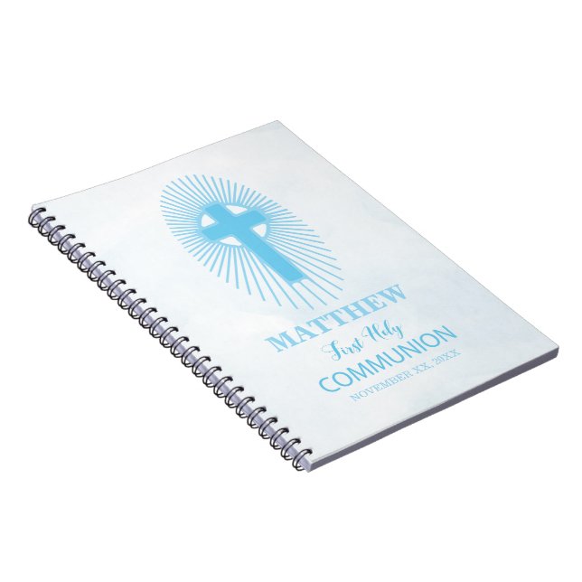 Personalize, Blue First Holy Communion Cross Host Notebook (Right Side)