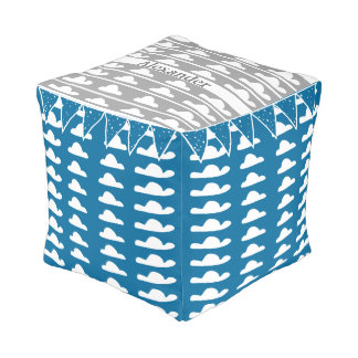 Personalize Blue Gray Cloud Vintage Modern Pattern Pouf