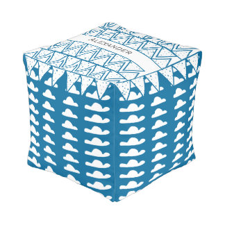Personalize Blue Gray Cloud Vintage Modern Pattern Pouf