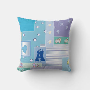 Personalize Blue Green Sheep Train Bubbles Stripe  Throw Pillow