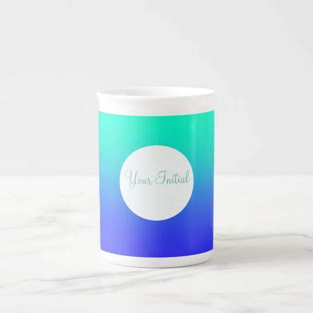 Personalize Blue Green White   Bone China Mug (Front)