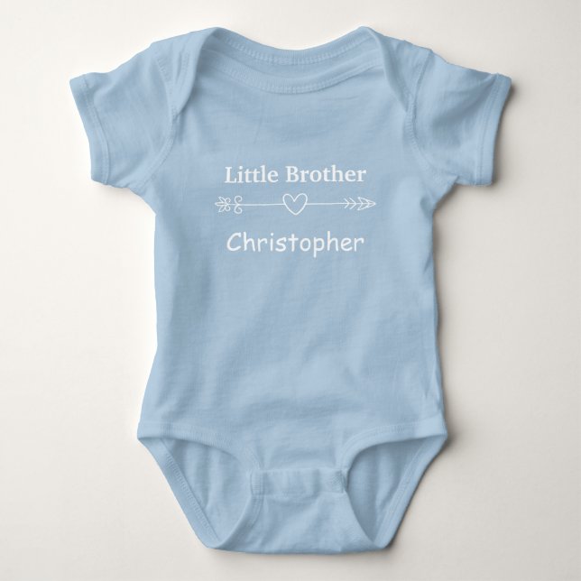 Personalize Blue Little Brother Arrow Heart Boho   Baby Bodysuit (Front)