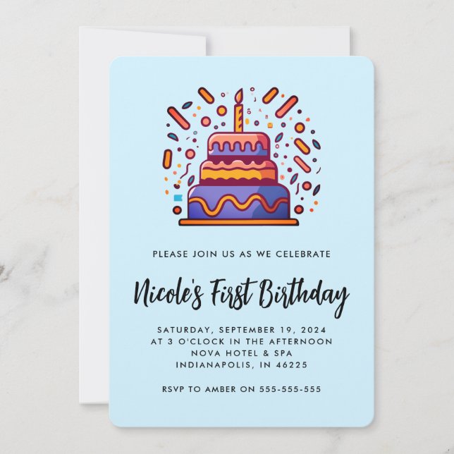 Personalize Blue Orange 1st Birthday Invitation (Front)