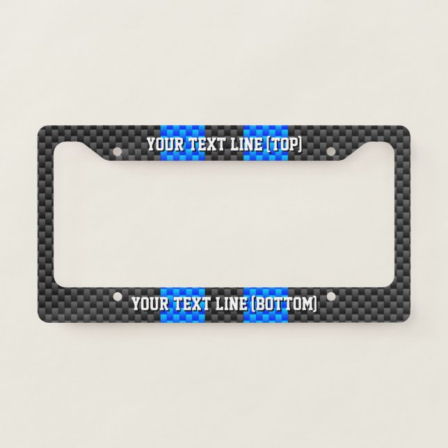 Personalize Blue Stripes Carbon Fiber Print Style License Plate Frame (Front)
