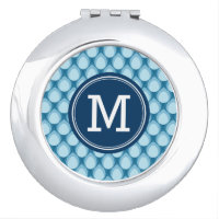 Personalize Blue Teardrop Pattern Monogram Compact Mirror