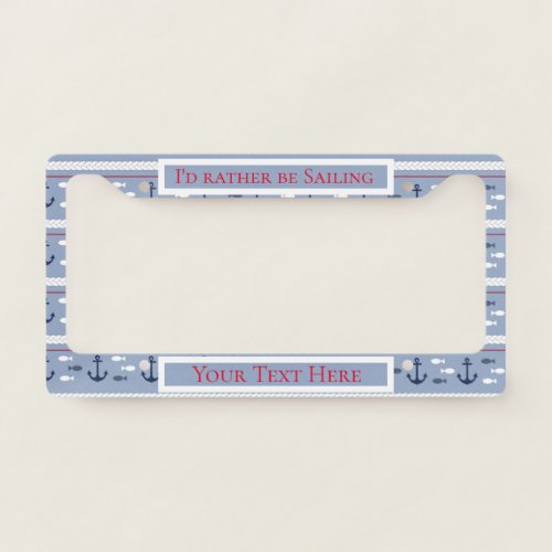 Personalize Blue White Nautical Anchors License Plate Frame