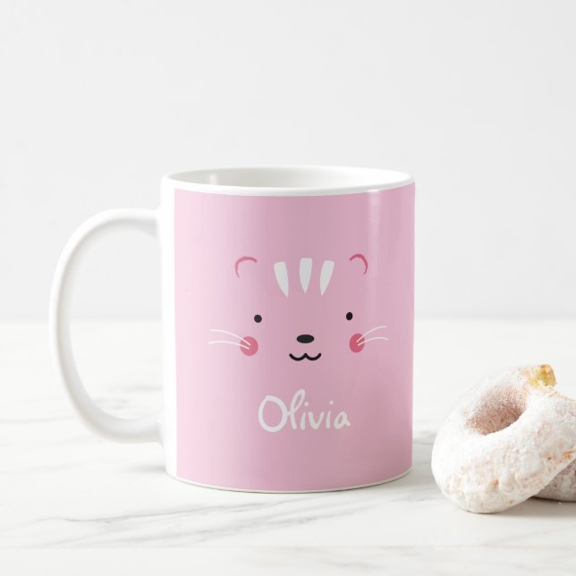 Personalize blush pink adorable cat mug (With Donut)