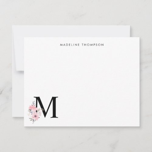 Personalize Blush Pink Floral Letter Name Monogram Note Card