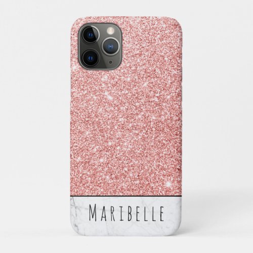 Personalize Blushed Rose Gold Faux Glitter Marble iPhone 11 Pro Case