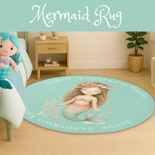 Personalize Boho Girl Mermaid light Blue Round Rug