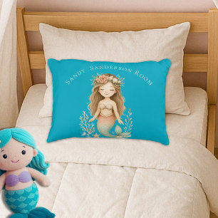  Personalize Boho Girl Mermaid Teal Blue Round  Accent Pillow