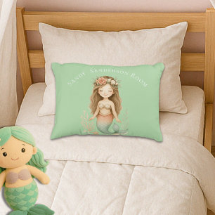 Personalize Boho Girl Mermaid Teal Green Round Accent Pillow