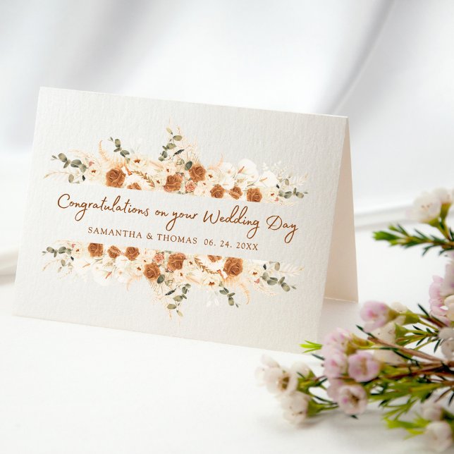 Personalize Boho Terracotta Wedding Congratulation Card (Creator Uploaded)