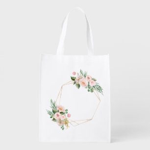 Personalize boho watercolour frame peonies flower grocery bag