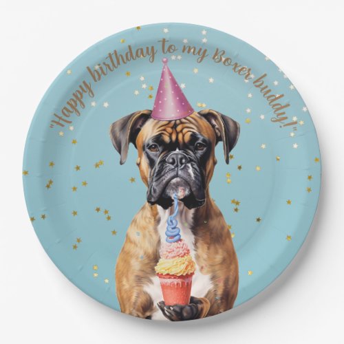 Personalize Boxer Dog Birthday  Paper Plates