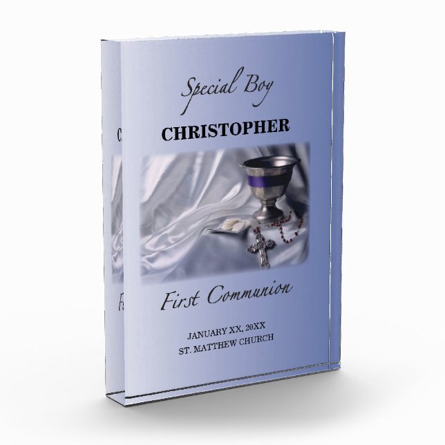 Personalize, Boy, First Communion Blue Award (Left)