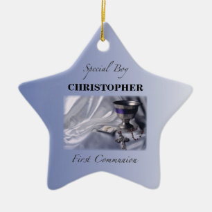 Personalize, Boy, First Communion Blue Ceramic Ornament
