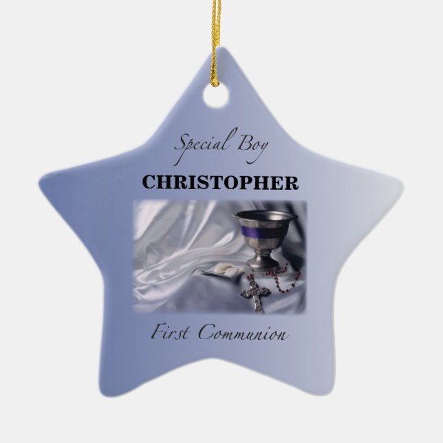 Personalize, Boy, First Communion Blue Ceramic Ornament (Front)