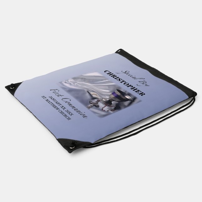 Personalize, Boy, First Communion Blue Drawstring Bag (Side)