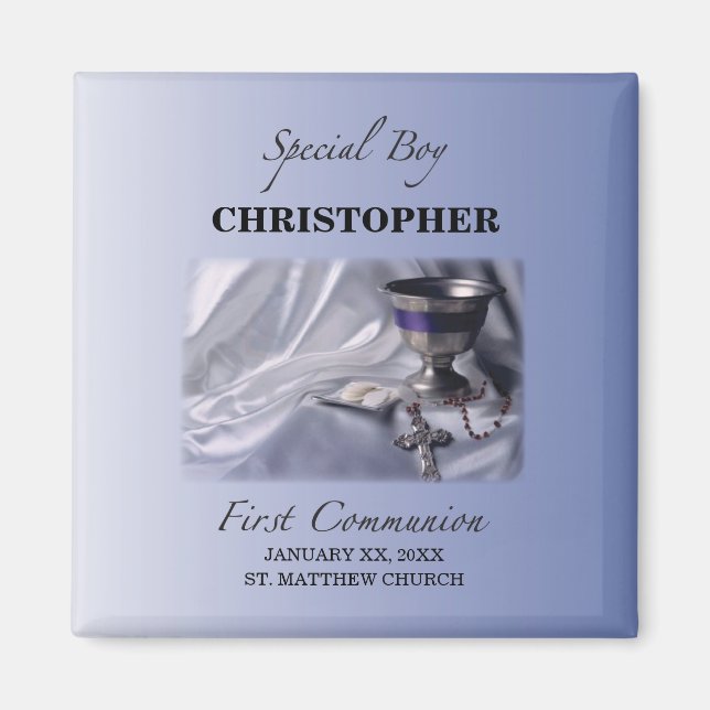 Personalize, Boy, First Communion Blue Magnet (Front)