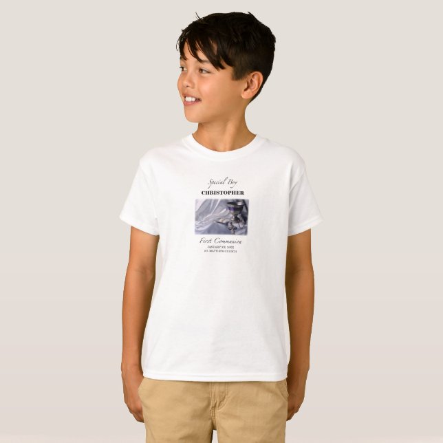 Personalize, Boy, First Communion Blue T-Shirt (Front Full)