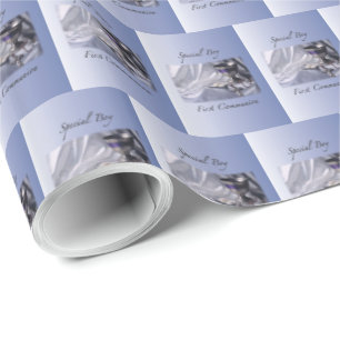 Personalize, Boy, First Communion Blue Wrapping Paper