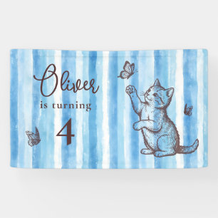 Personalize Boy Vintage Blue Kitten Birthday Banner