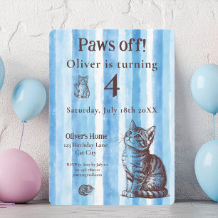 Personalize Boy Vintage Blue Kitten Birthday Invitation