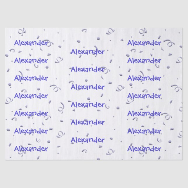 Personalize:  Boys Name All-Over Blue Confetti Tissue Paper (Front)