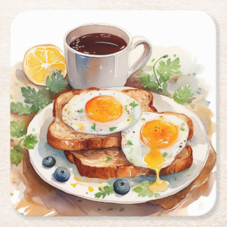 Personalize Breakfast Egg Toast Coffee Food Foodie Square Paper Coaster