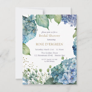 Personalize Bridal Shower Blue Hydrangea  Invitation