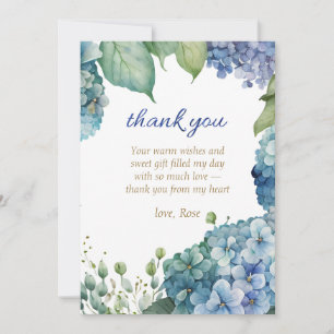 Personalize Bridal Shower Blue Hydrangea  Thank You Card