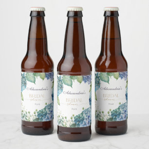 Personalize Bridal Shower Blue Hydrangeas Beer Bottle Label