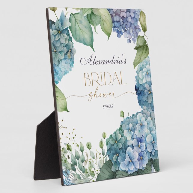 Personalize Bridal Shower Blue Hydrangeas Plaque (Side)