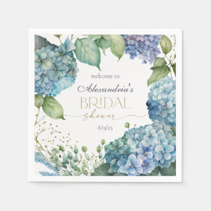 Personalize Bridal Shower Blue Hydrangeas Welcome Napkins