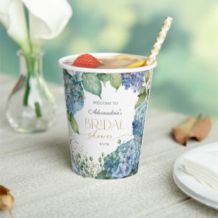 Personalize Bridal Shower Blue Hydrangeas Welcome Paper Cups