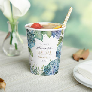 Personalize Bridal Shower Blue Hydrangeas Welcome Paper Cups