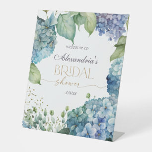 Personalize Bridal Shower Blue Hydrangeas Welcome Pedestal Sign