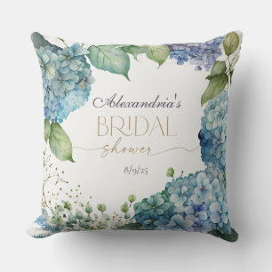 Personalize Bridal Shower Blue Hydrangeas Welcome Throw Pillow