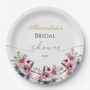 Personalize Bridal Shower Flowers and leaves Paper Plates
