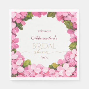 Personalize Bridal Shower Pink Hydrangeas Welcome Napkins
